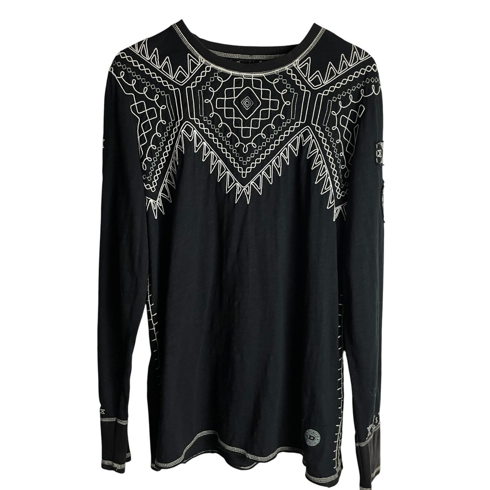 Double D Ranch Womens Embroidered Top Size 2X Black Southwestern Long Sleeve